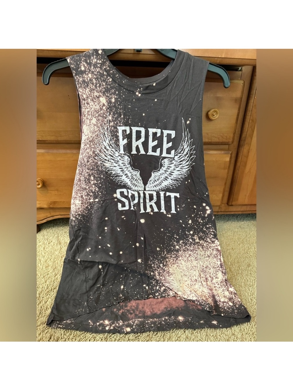 Free Spirit Black gray Graphic Tank Top mineral wash size L oversized